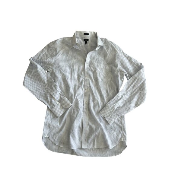 J CREW White Blue Slim Plaid Long Sleeve Button Down Shirt Size Large - Picture 1 of 5